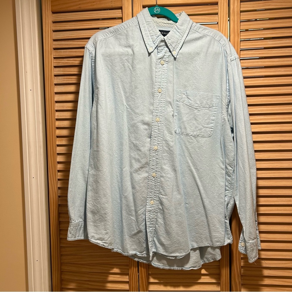Blue Casual Cotton Button Down